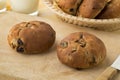 Fresh baked raisin buns Royalty Free Stock Photo