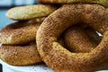 Fresh baked sesame bagle bun with sesame seed Royalty Free Stock Photo