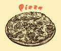 Fresh baked traditional Italian pizza. Hand drawn sketch food Royalty Free Stock Photo