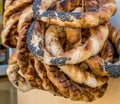 Fresh baked traditional romanian pretzels with salt, poppy and sesame seeds Royalty Free Stock Photo