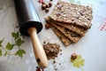 Fresh baked whole bars with dried seeds and fruts Royalty Free Stock Photo