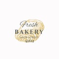 Fresh Bakery Abstract Sign, Symbol or Logo Template. Hand Drawn Roll Bun and Typography. Local Baker Vector Emblem