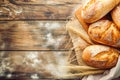Fresh Bakery Bread on a Wooden Table with copy space Royalty Free Stock Photo