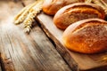 Fresh Bakery Bread on a Wooden Table with copy space Royalty Free Stock Photo