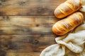 Fresh Bakery Bread on a Wooden Table with copy space Royalty Free Stock Photo