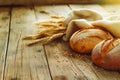 Fresh Bakery Bread on a Wooden Table with copy space Royalty Free Stock Photo