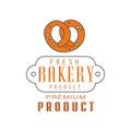 Fresh bakery product, premium product logo template, bread shop badge retro food label design vector Illustration Royalty Free Stock Photo