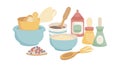 Fresh Baking Ingredients and Mixing Tools for Home Cooks, vector design Generative AI Royalty Free Stock Photo