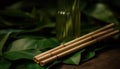 Fresh bamboo chopsticks on green leaf background generated by AI