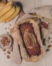 Homemade fresh banana bread in baking tray Royalty Free Stock Photo
