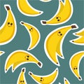 Bananas, colorful seamless pattern. Decorative background with happy fruits.
