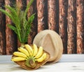 Fresh bananas with hat. still life Royalty Free Stock Photo
