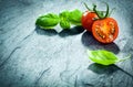 Fresh basil and grape tomato border Royalty Free Stock Photo