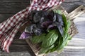 Fresh basil on old background flavoring vegan salad