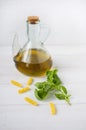 Fresh basil, pasta and olive oil