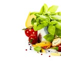 Fresh basil in the pot and italian ingredients Royalty Free Stock Photo