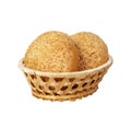 A fresh basket of golden brown hard crusted buns. Shot on white background