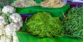 Fresh Beans and Cauliflower vegetables on Stall