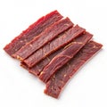 Fresh and Beautiful Beef Jerky Thin Strips on white background Royalty Free Stock Photo
