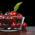 Fresh beautiful cherries in a glass bowl - cut shot