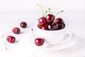 Fresh and Beautiful Cherry in a White Cup Ripe Juicy Cherry Close Up White Background Royalty Free Stock Photo