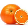 fresh beautiful orange fruits sliced closeup isolated on white background Royalty Free Stock Photo