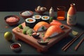 Fresh Beautiful Sushi Setup with Salmon Maki