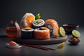 Fresh Beautiful Sushi Setup with Salmon Maki