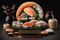 Fresh Beautiful Sushi Setup with Salmon Maki