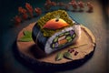 Fresh Beautiful Sushi Setup with Salmon Maki and Misterious Ingredients. Ai generated