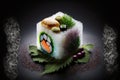 Fresh Beautiful Sushi Setup with Salmon Maki and Misterious Ingredients. Ai generated