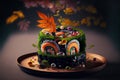 Fresh Beautiful Sushi Setup with Salmon Maki and Misterious Ingredients. Ai generated