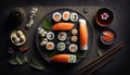 Fresh Beautiful Sushi Setup with Salmon Maki and Mysterious Ingredients