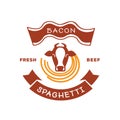 Fresh beef bacon spaghetti logo with cow illustration