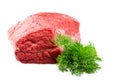 Fresh beef slab with dill isolated on white background Royalty Free Stock Photo