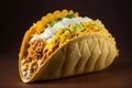 Fresh beef tacos in hard yellow corn taco shell with sour cream and shredded cheese