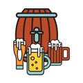 Fresh beer jars and wooden barrel drinks icons