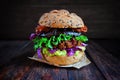 Fresh beetroot lentil vegan burger with guacamole