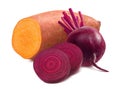 Fresh beetroot and sweet potato isolated on white background