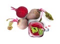 Fresh beets and juice isolated on white Royalty Free Stock Photo