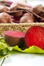 Fresh beets on a wooden board Royalty Free Stock Photo