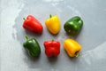 Fresh bell peppers. Green, red and yellow vegetables. Organic healthy food concept Royalty Free Stock Photo