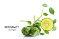 Fresh bergamot fruit or kaffir lime with cut in half on white background with copy space Royalty Free Stock Photo