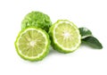 Fresh bergamot fruit slice with green leaf isolated on white background, herb and medical Royalty Free Stock Photo