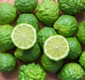 Fresh Bergamot fruit on wooden background,Closeup bergamot texture background