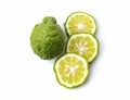 Fresh Bergamot fruits cut in half isolated on white background