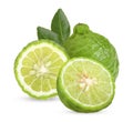 Fresh Bergamot ,half and slice with lesves on white back ground Royalty Free Stock Photo