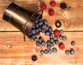 Fresh berries , blackberry, raspberry, on wooden table Royalty Free Stock Photo