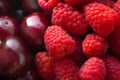 Fresh berries, close-up. Fresh berries of raspberry and cherry Royalty Free Stock Photo