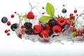 Fresh berries falling into water with splash, isolated on white background Royalty Free Stock Photo